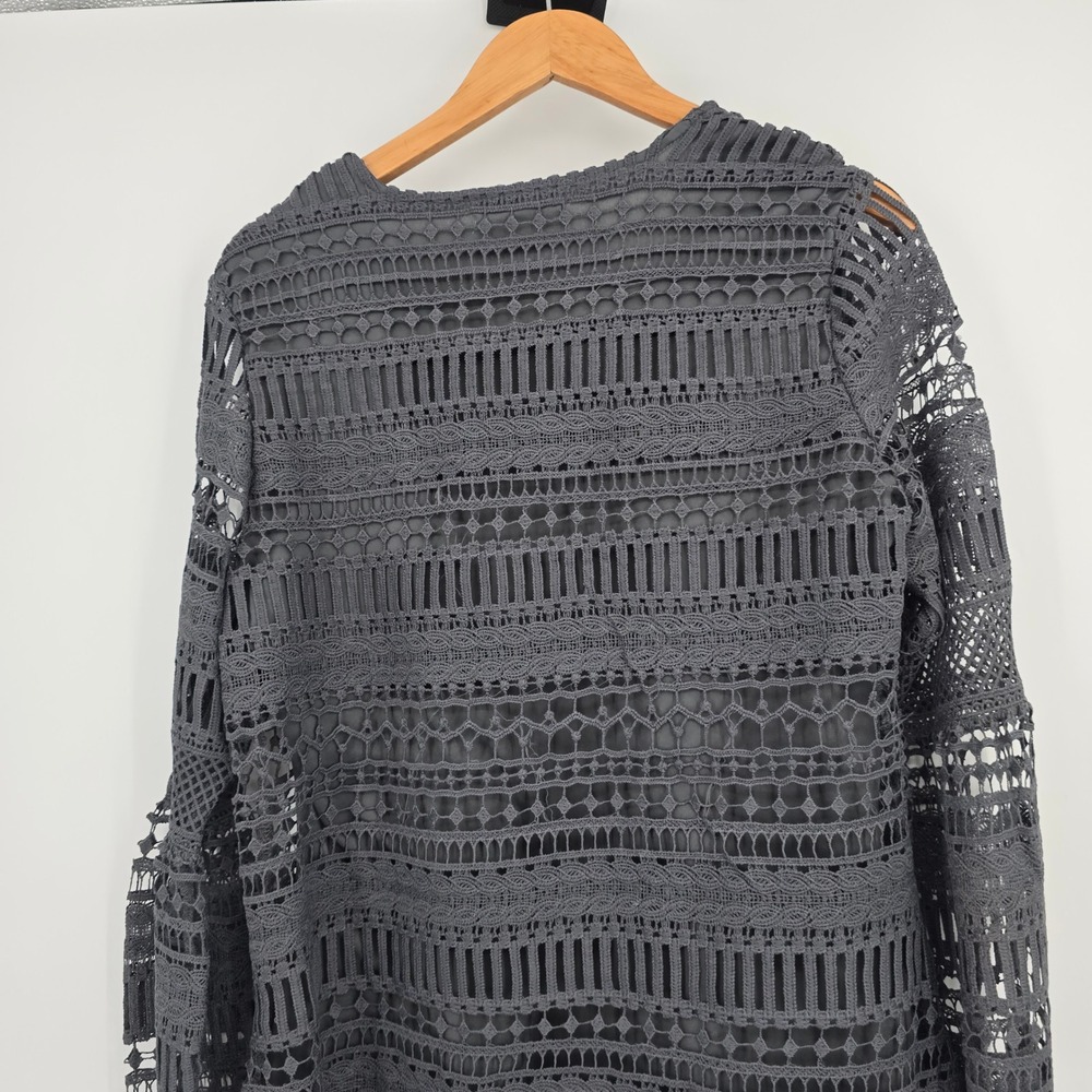 Indigo Soul Womens Charcoal Grey Crochet Lace Scalloped Hem Lined Tunic Top - Picture 4 of 9